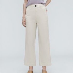 Everlane White Bone High Rise The Organic Wide-Leg Pant Cropped Ankle Pants
